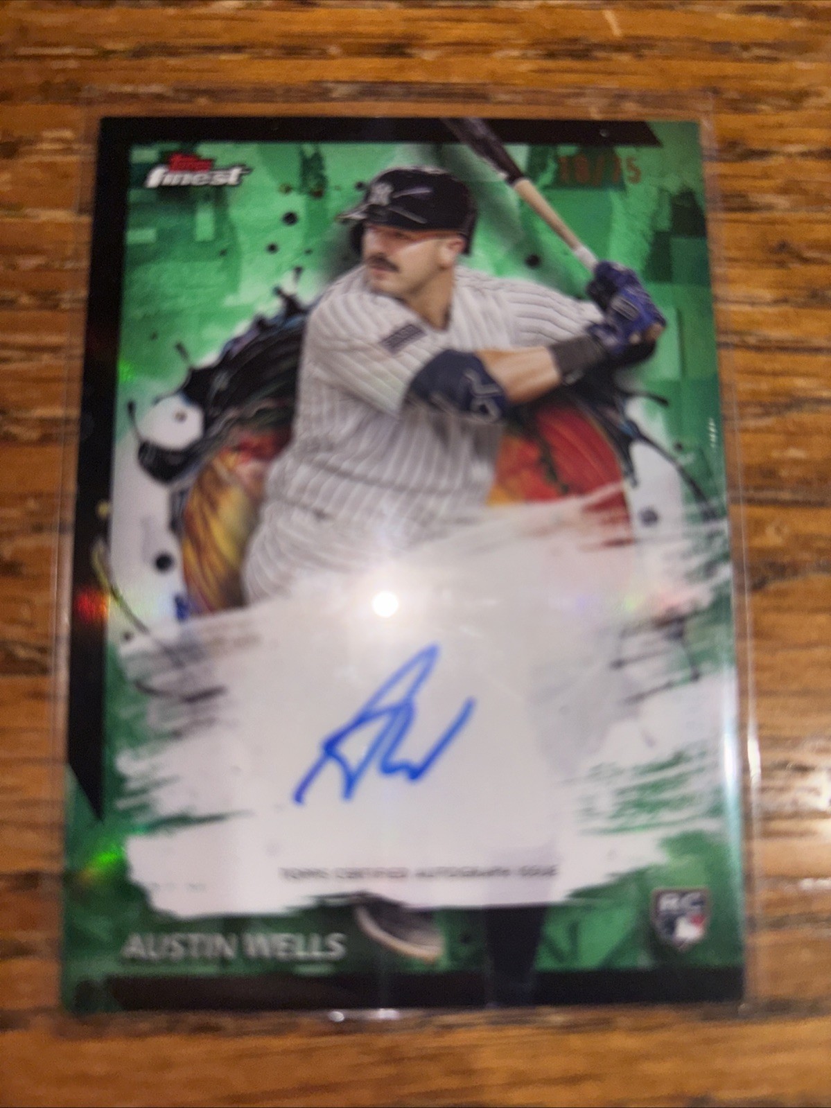 2024 Topps Finest Green RC Refractor Auto Austin Wells 18/75 New York Yankees