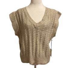 Cupcakes Cashmere Medium cable knit vest neutral cream blokette Academia preppy