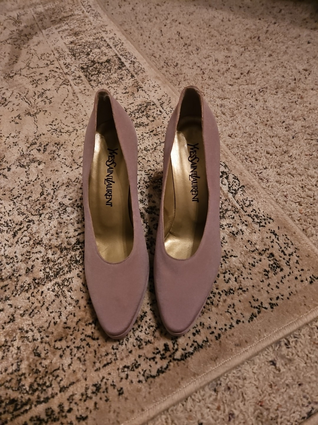 SAINT LAURENT Decolte Yves Saint Laren beige in tessuto tacco 3 5 pollici