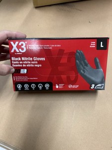 AMMEX X3 Black Nitrile Gloves 3 mil Powder-Free Large, Non-Medical Use
