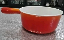 Vtg Descoware Flame Orange Enamel Cast Iron Sauce Pan 7C 18 *No Lid No Wood Hand