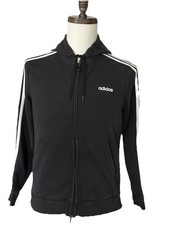 Adidas L Blk Full Zip Up Hoodie Sweatshirt 3 stripes on each Sleeve LOGO READ