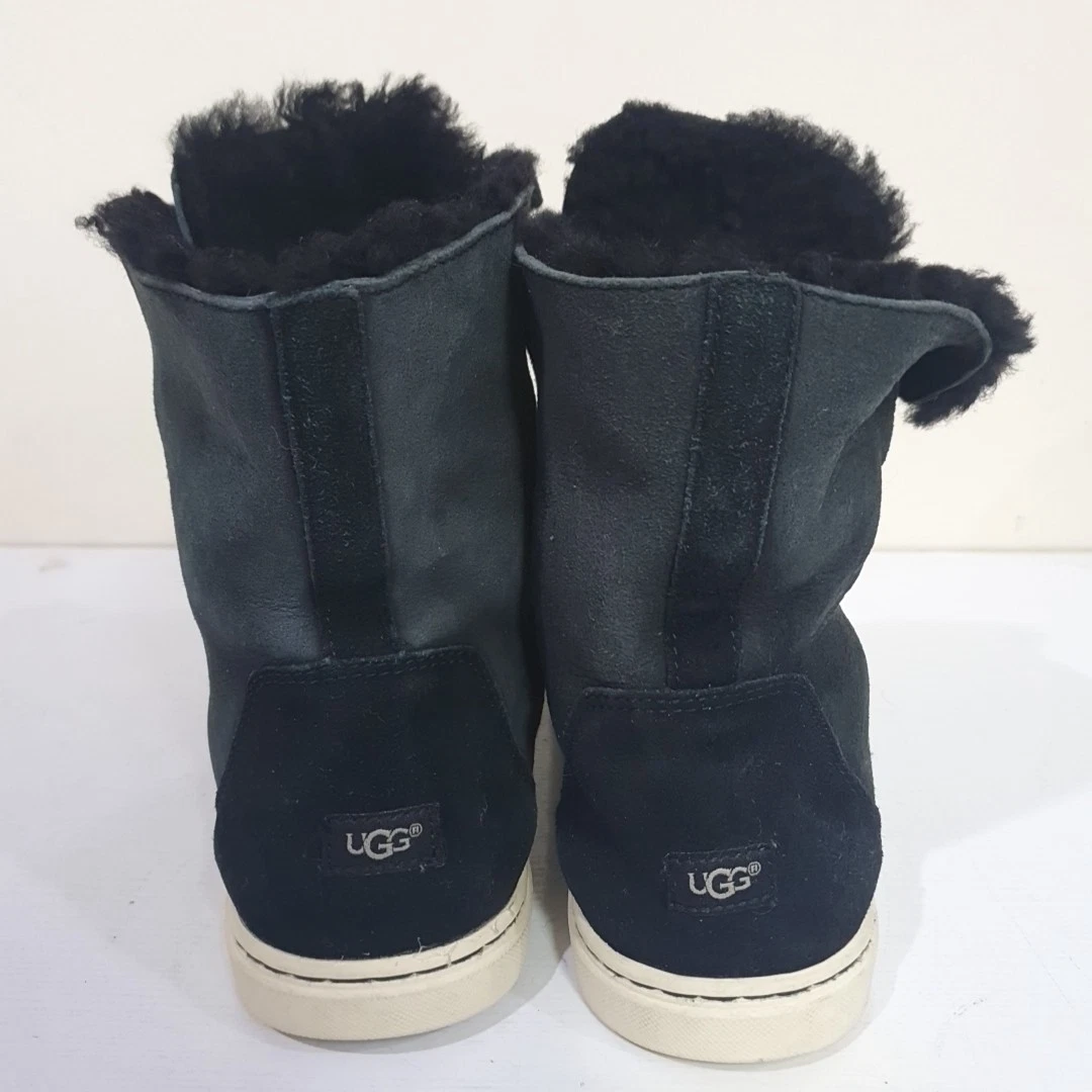 UGG Australia STIVALETTI NERI SCAMOSCIATI FODERATI IN PELLE DI PECORA Sneakers UK 7 5
