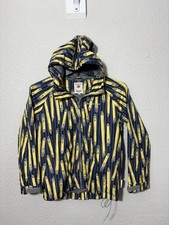 Button Blue Kids Hooded Rain Jacket Windbreaker Pencil Print Navy Yellow 11Y 146