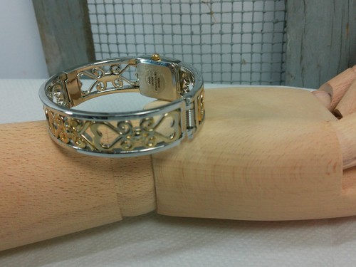 Orologio Kessaris Cuori Ritagliati Pergamena Cristallo Argento Tono Oro Bracciale Cerniera - Foto 14 di 18