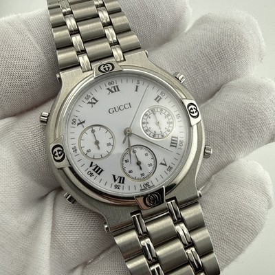 GUCCI Chronograph Men s Watch 9300 Quartz White Dial 39mm Case - Works