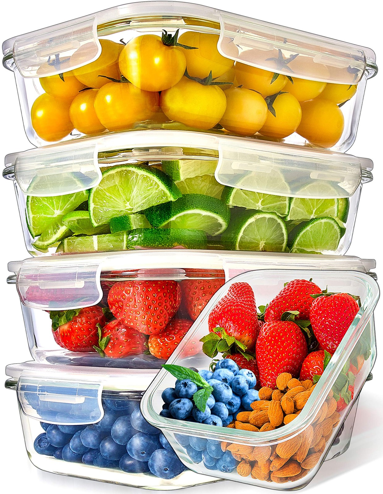 [5-Pack] Food Prep & Storage Glass Containers with Lids - Airtight Glass Meal Pr