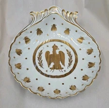 Antique Limoges France Napoleonic Gilded Gold Bee Ivory Clam Shell Dish Large