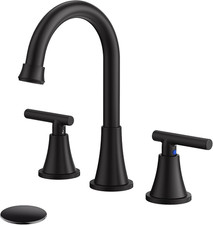 Bathroom Faucets for Sink 3 Hole, Hurran Matte Black Bathroom Sink Faucet with P