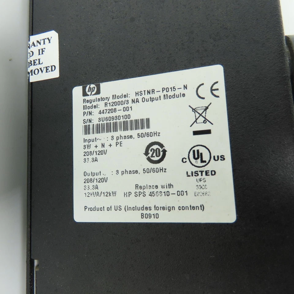 HP 447208-001 R12000/3 NA UPS Output Module 3Ph 208/120V - Image 2 of 4