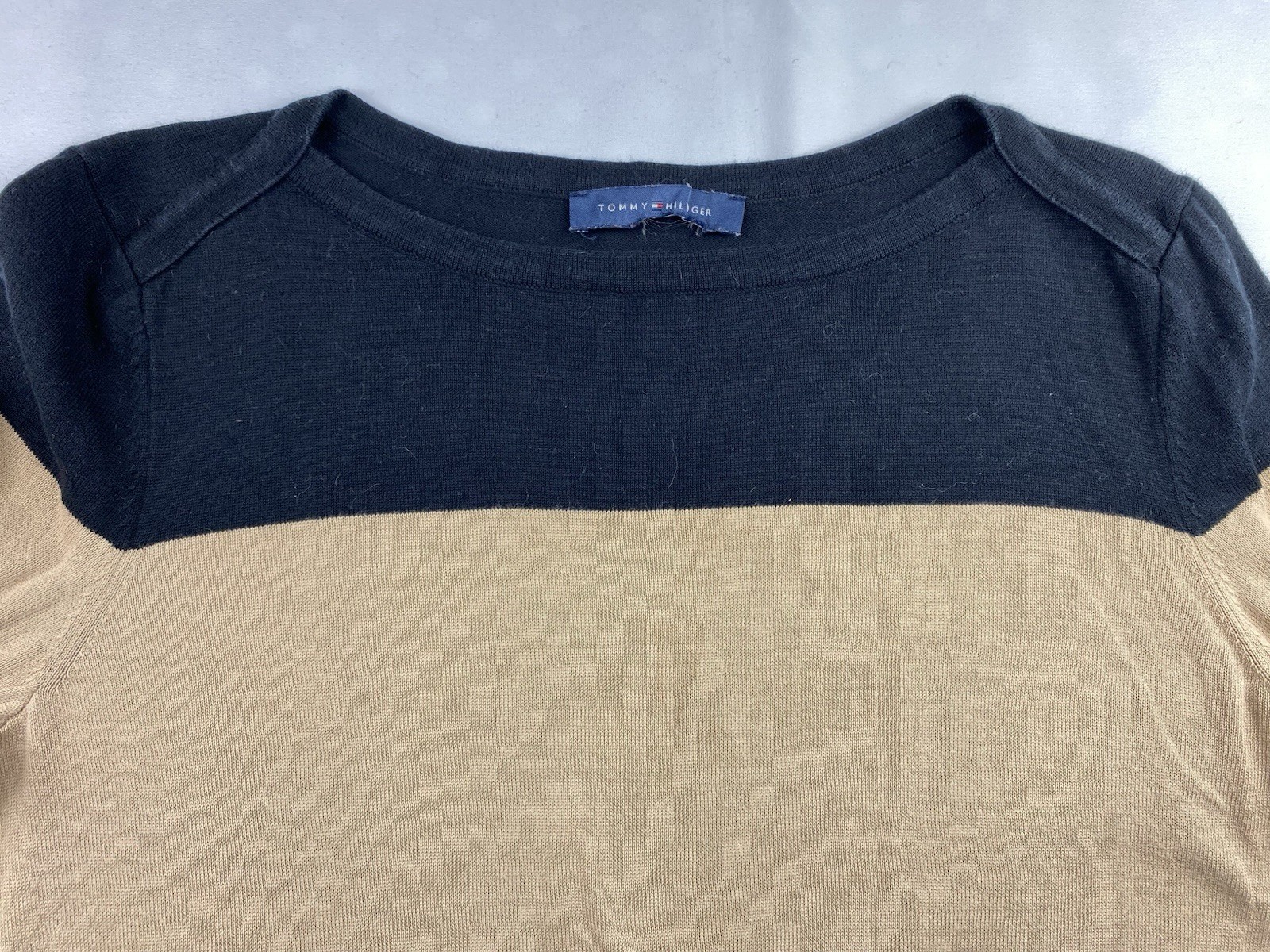 Ladies Tommy Hilfiger Striped Jumper Size Large (uk12) Black / White / Camel  thumbnail 2