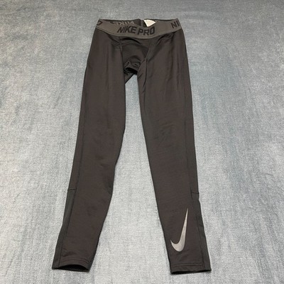 Nike Pro Dri-Fit Tight Leggings Womens Medium Black Stretch Swoosh Logo Yoga