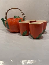 Vintage Maruhon Ware teapot & 4cups set,Japan made pumpkin thanksgiving,decor