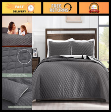 Reversible King Size Quilt Set - Lightweight Grey Bedspread with 2 Pillow Shams,