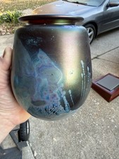 STUNNING Robert Eickholt(?)  Starry Night Art Glass Vase - signed