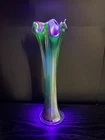 Uranium Carnival Glass Fenton Rib Swung Vase in Cobalt, Iridised Vintage c1930s