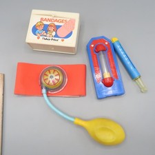 Vintage 1977 Fisher Price Medical Kit Blood Pressure Cuff Bandages Dr Lot