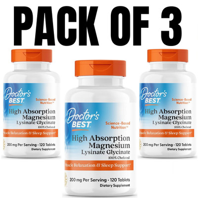 Doctor's Best High Absorption Magnesium   120 Tablets (Vegan)   Pack of 3