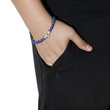 6mm Natural Lapis Lazuli Bead Bracelet   925 Silver   Handmade in NY
