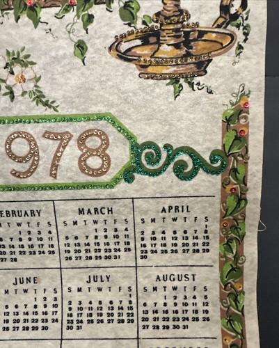 Vintage 1978 Felt Sequin Wall Calendar w/Clock โ 17โ x 28โ - Picture 10 of 21
