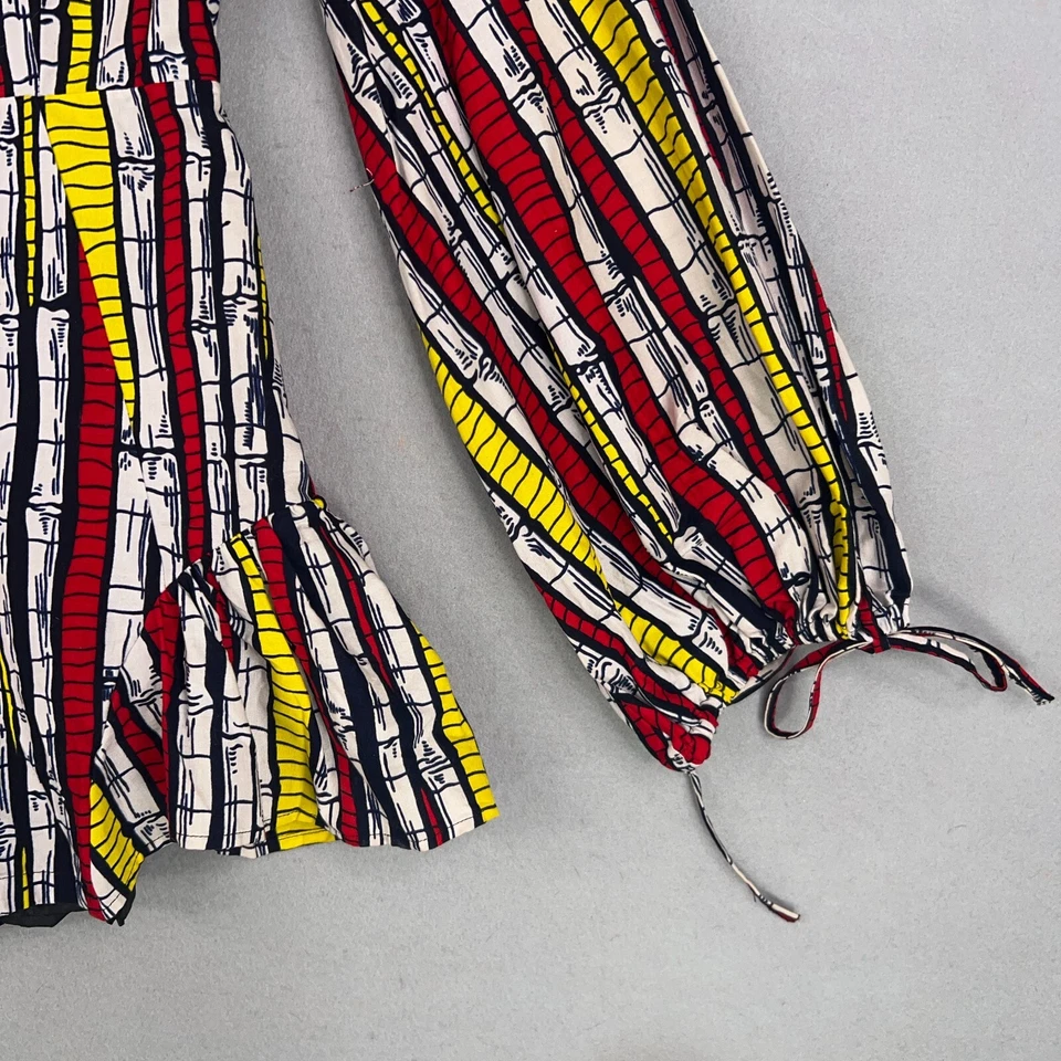 Ofuure Mameluco Mujer Pequeño Rojo Amarillo Estampado Africano Volantes Pantalones Cortos Mangas Corbata Foto 4 de 4
