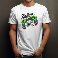 Rolling Up Christmas Spirit Tee Shirt Funny Marijuana Smokers Tshirt Big Tall SM
