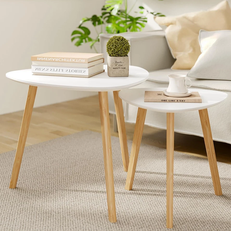 Bamboo Nesting Triangle End Table,Set of 2 Coffee Table Modern Minimalist Side T - Image 4 of 4