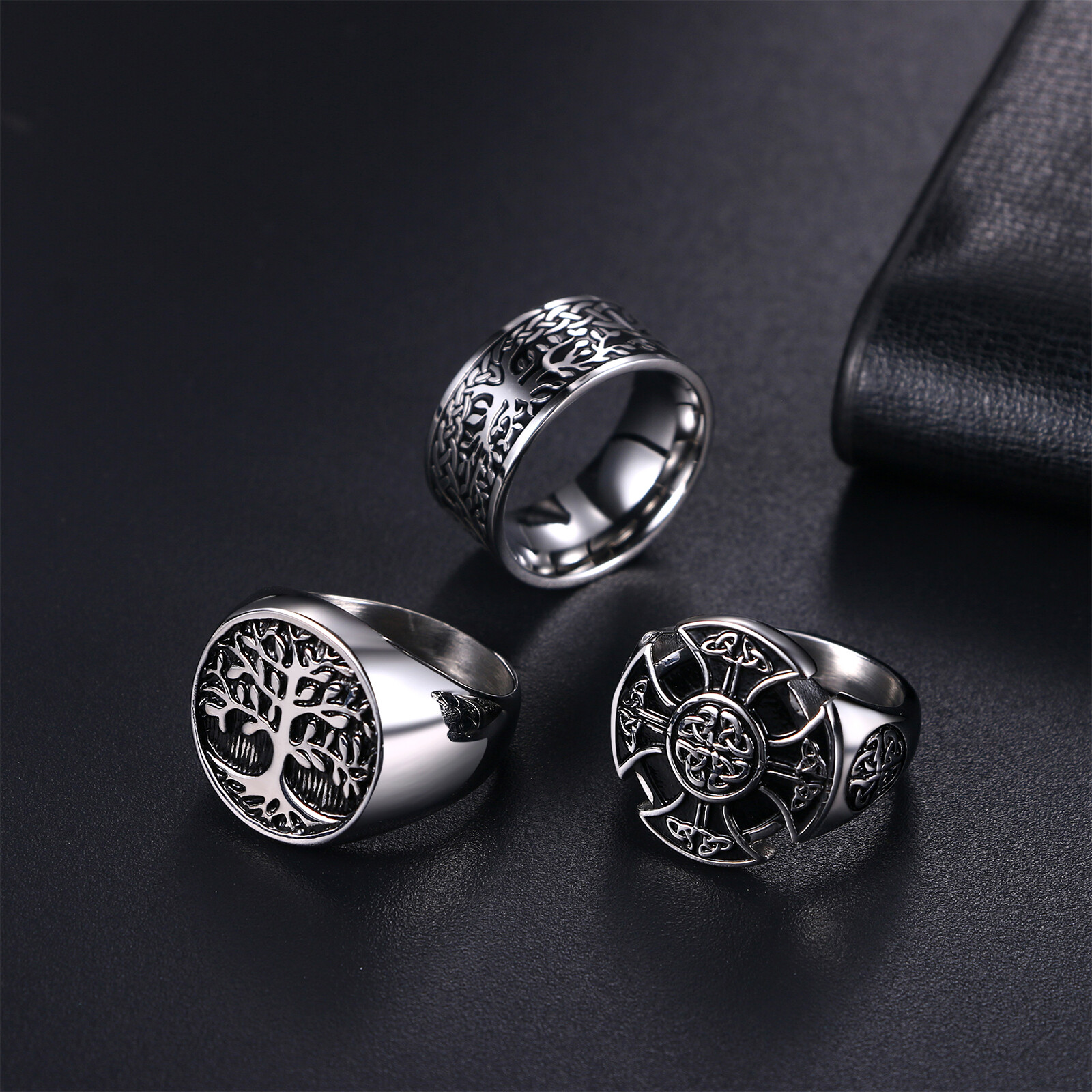 3Pcs Men's Viking Vegvisir Rings Vintage Nordic Stainless Steel Talisman Ring