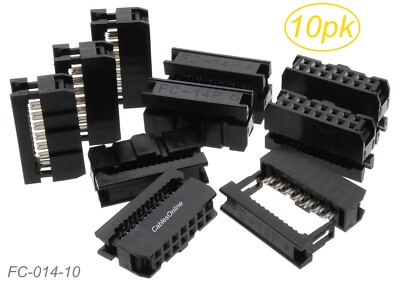 10-Pack 14-Pin (2x7) Female IDC 2.54mm Pitch Connectors for Flat Ribbon Cable