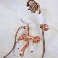 Antique Red Copper Clawfoot Bath Tub Filler Faucet Set Handheld Shower wna363
