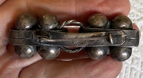 VINTAGE EARLY MEXICAN SILVER & TURQUOISE DOUBLE BUBBLE BROOCH W/C CLASP - Picture 9 of 12