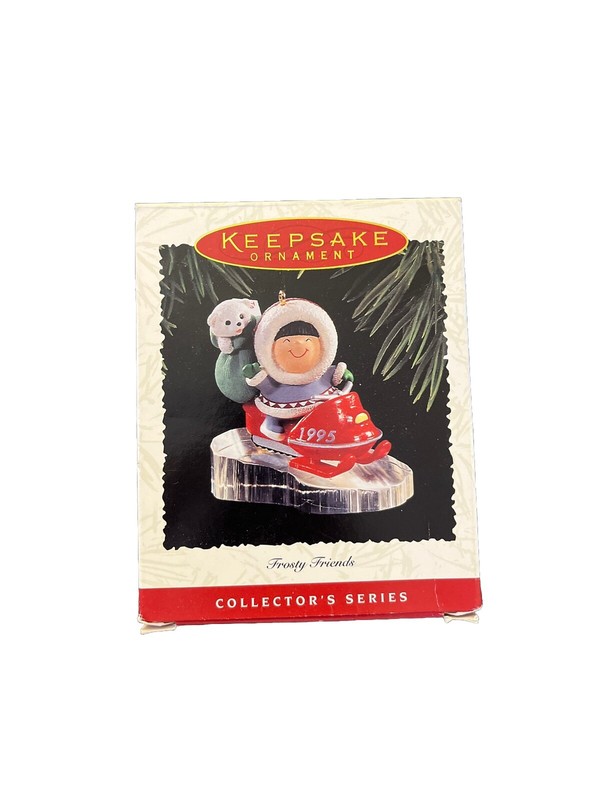 1995 Hallmark FROSTY FRIENDS Ornament +Box #16 Eskimo Bear Snowmobile Santa Mail