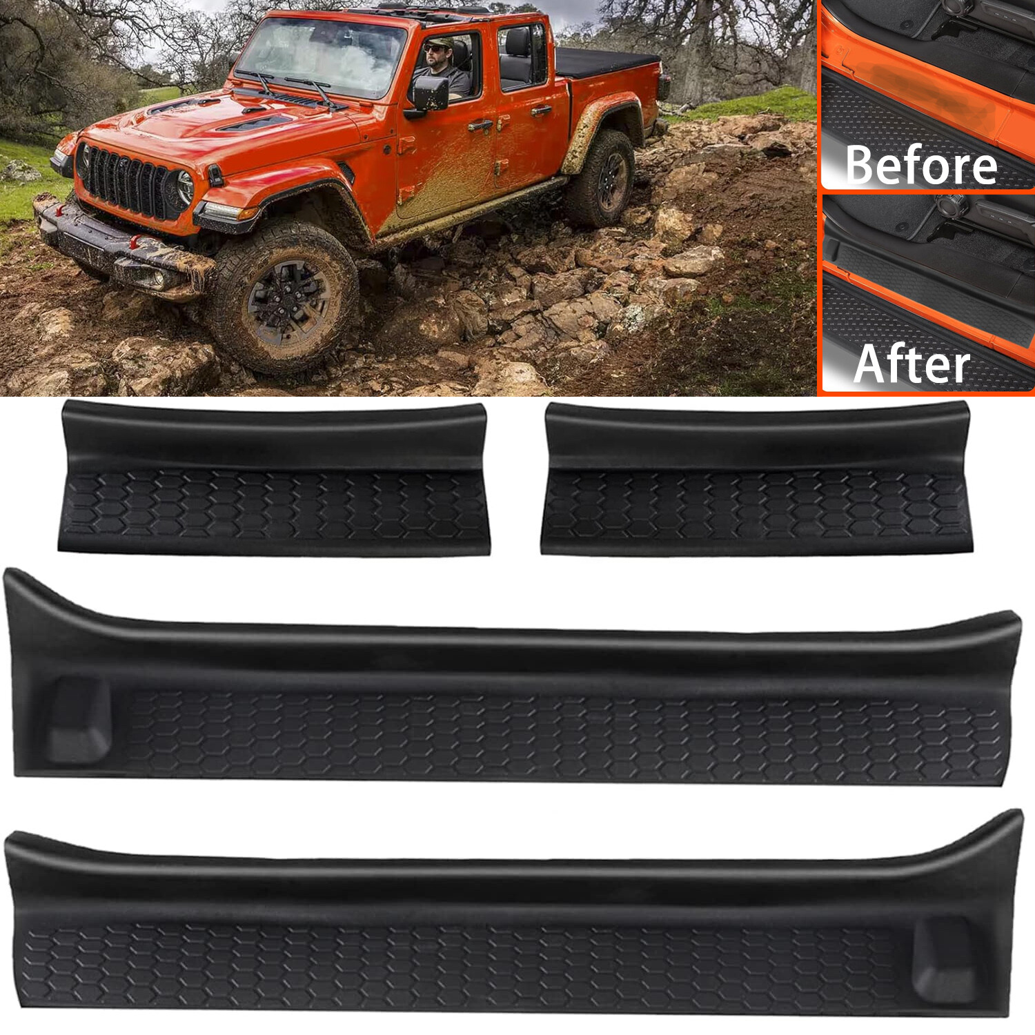 Jeep Wrangler JL JLU 2018-2024 4-Door Sill Guards Scuff Plate Entry Protectors