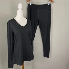 HOTTOTTIES Gray Base Layer SET Size L Womens Shirt and Pants Soft Knit Outfit