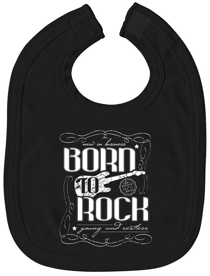 FAN-OMENAL Baby Latz fuer Musik Freak Nachwuchs black Gitarre und Text Born to Rock 12426