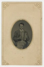 Flutina Musician Tintype 1880 Handsome Man Playing Accordion Music Instrument