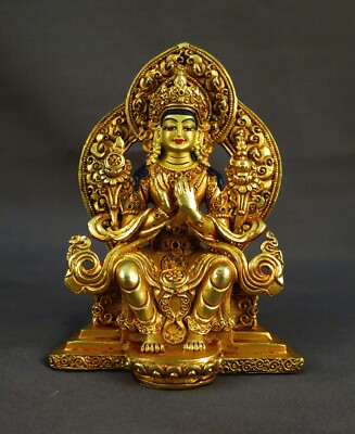 Gold Face Hand Painting Lord Maitreya Buddha Gold Plated Copper Statue Figure