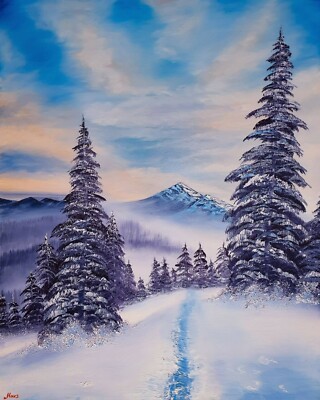 Großes Ölgemälde Kunstdekor 32x40 Leinwand Bob Ross Technik