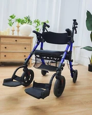 Transport-Wheelchair-Lightweight-Foldable, 2 in 1 Rolling Walker Chair-Used
