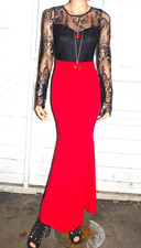 Windsor Black Red Lace Goth Maxi Dress S