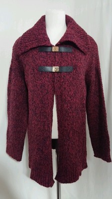 NWT! Michael by Michael Kors Leather Buckle Cardigan, Sweatercoat, Ruby $225, M