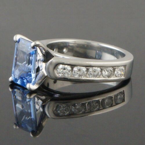 Exquisite Platinum 3.0 Ct Sapphire .75 CTW Diamond Estate Engagement Ring - Afbeelding 1 van 9