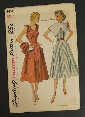 Vintage Simplicity 1951 UNCUT Sewing Dress Pattern, #3490, Size 14, Retro |  eBay