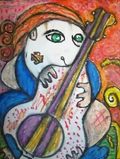 Sunset Guitarist 8 x 10 Art Print Abstract Cubism Signed by Artist KSams Cubist