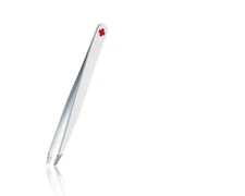 Rubis Switzerland Swiss Tweezers White with Red Swiss Cross Slanted Tip 3-3/4" #