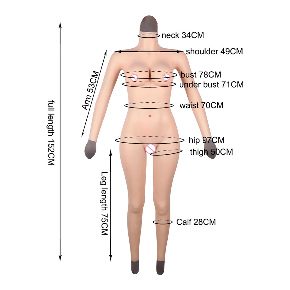 Silicone Bodysuit Breast Forms C-E Cup Fake Vagina Hip Shaping Female Body Suit - Image 4 of 4