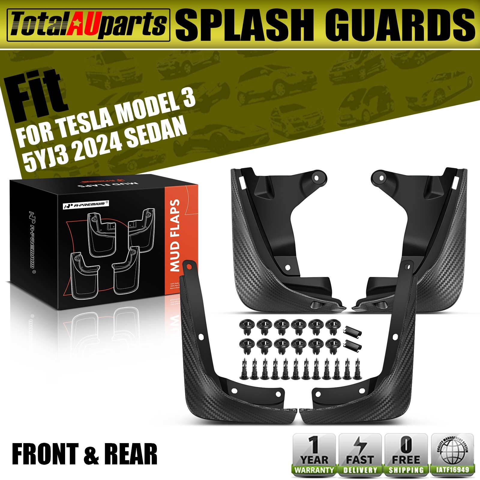 4pcs Front Rear Mud Flaps Splash Guards for Tesla Model 3 5YJ3 2024 Sedan PP+TPO