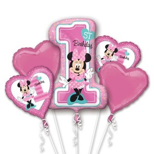 1st Year Old Minnie Mouse Balloon Bouquet First Birthday Party