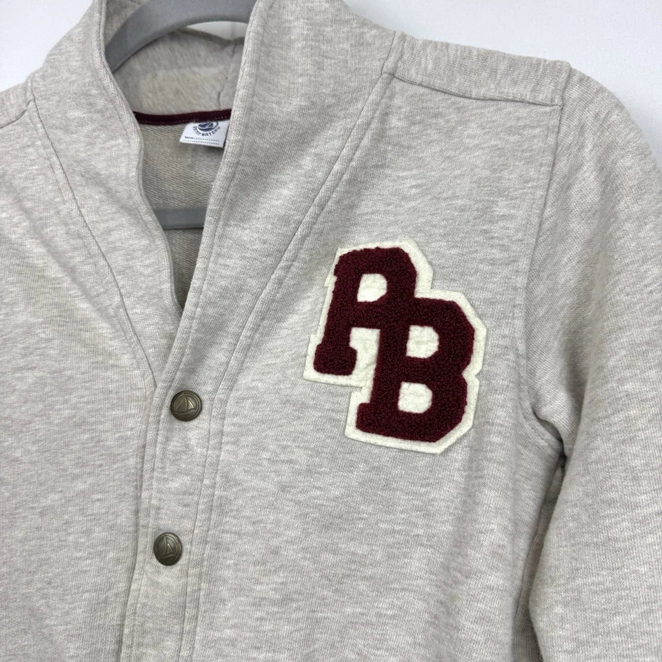 Petit Bateau Niños Talla 10 Beige Sudadera Cárdigan "PB" Parche Botón Delantero Informal Foto 2 de 4