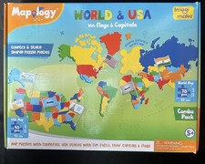 Mapology USA World Map Puzzle with Flags, Capitals, Stickers Educational...